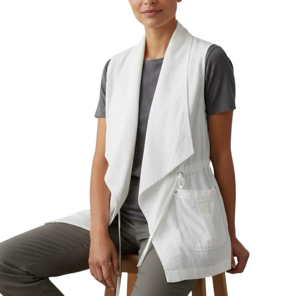 Sanctuary Anthropologie White Linen Blend Size L Sleeveless Utility Safari Vest